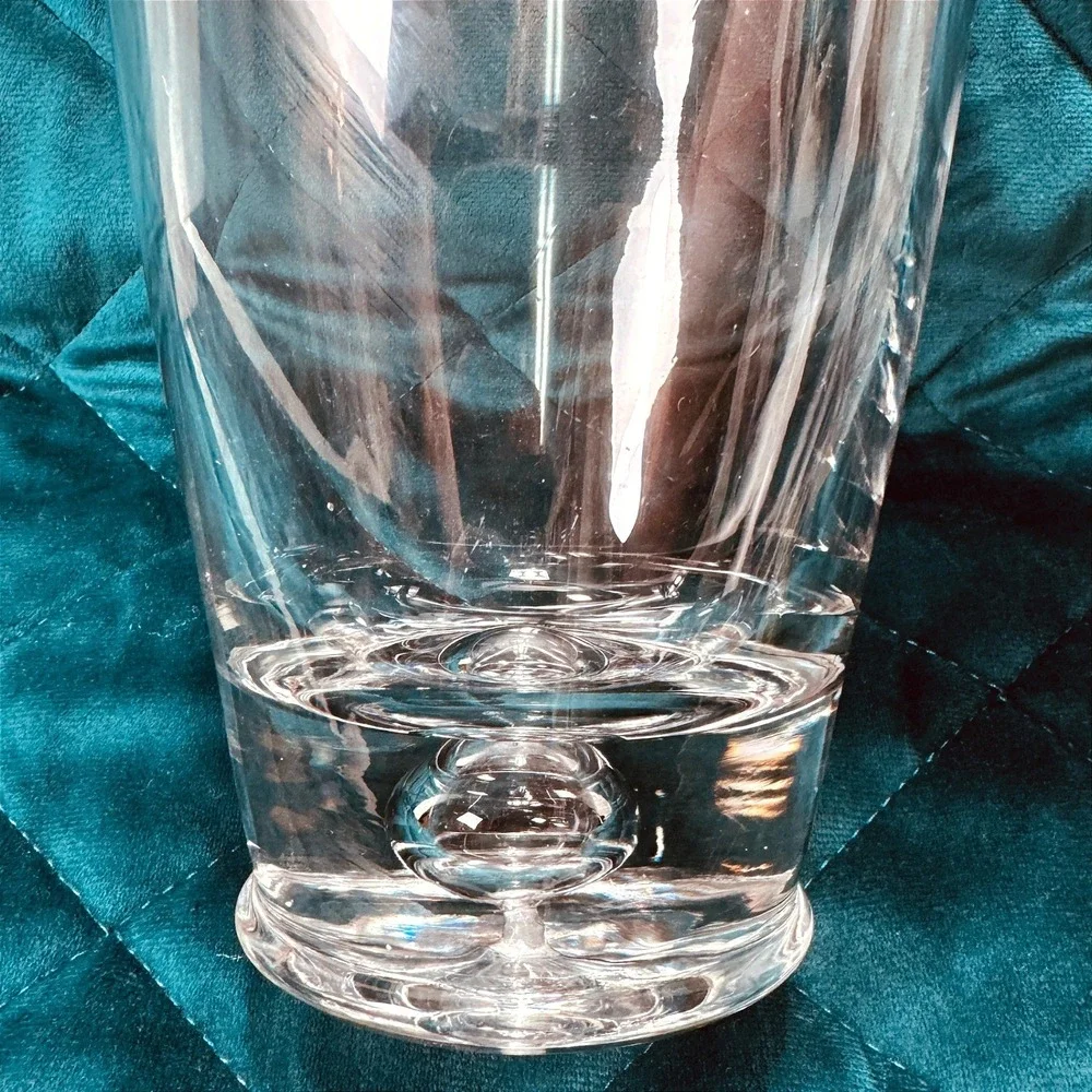 Vtg.‎ Heavy Art Glass Crystal Clear Vase Controlled Bubble Base MCM Flare Blown